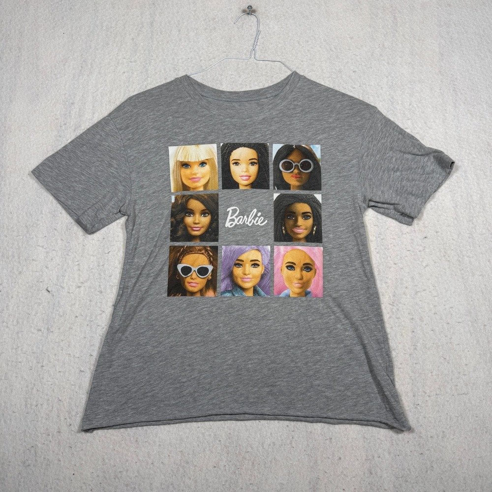 Barbie Hybrid Apparel Gray Graphic T-Shirt Diverse Doll Grid Small